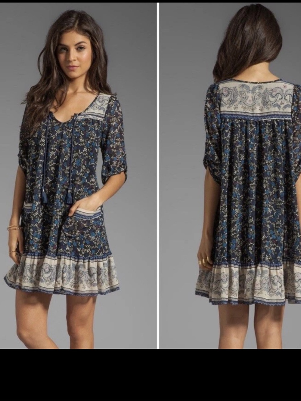 Free People Med Navy Floral Free People Penny Lane Dress in Blue Combo Size Med